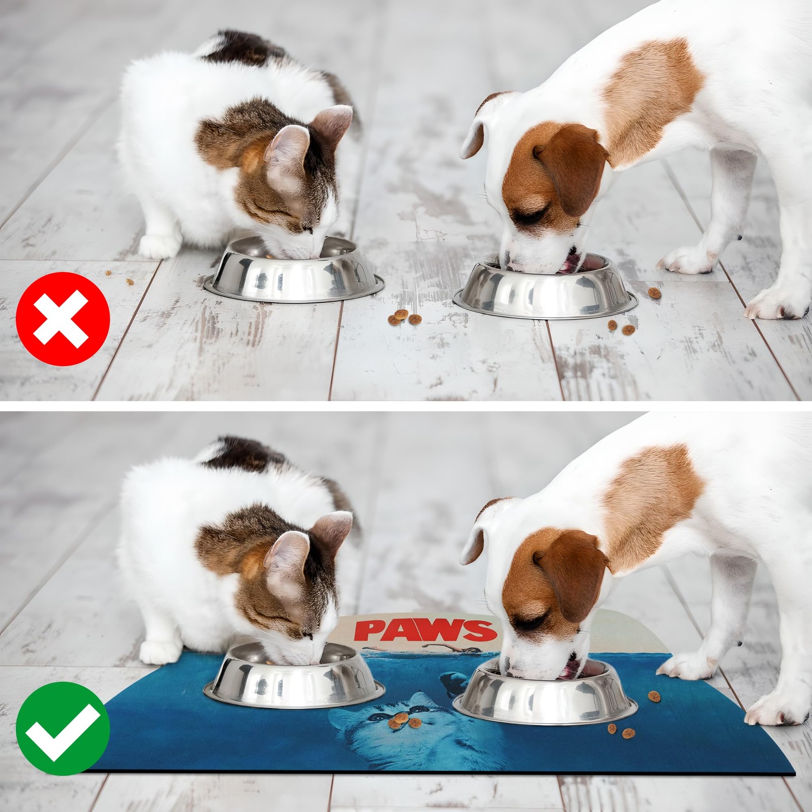 Cat Food Mat – Pet Feeding for Floor, Non-Slip, 18.1»L x 9.8»W, Blue