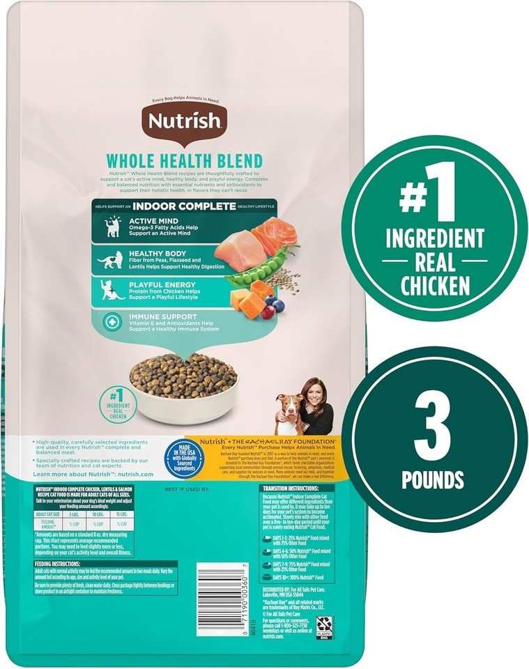 Nutrish Indoor Complete Dry Cat Food Chicken Lentils & Salmon Recipe