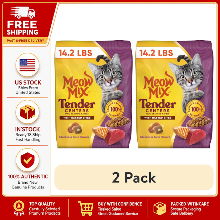(2 pack) Meow Mix Tender Centers With Basted Bites – Chicken, Tuna, 14.2 lb Bag