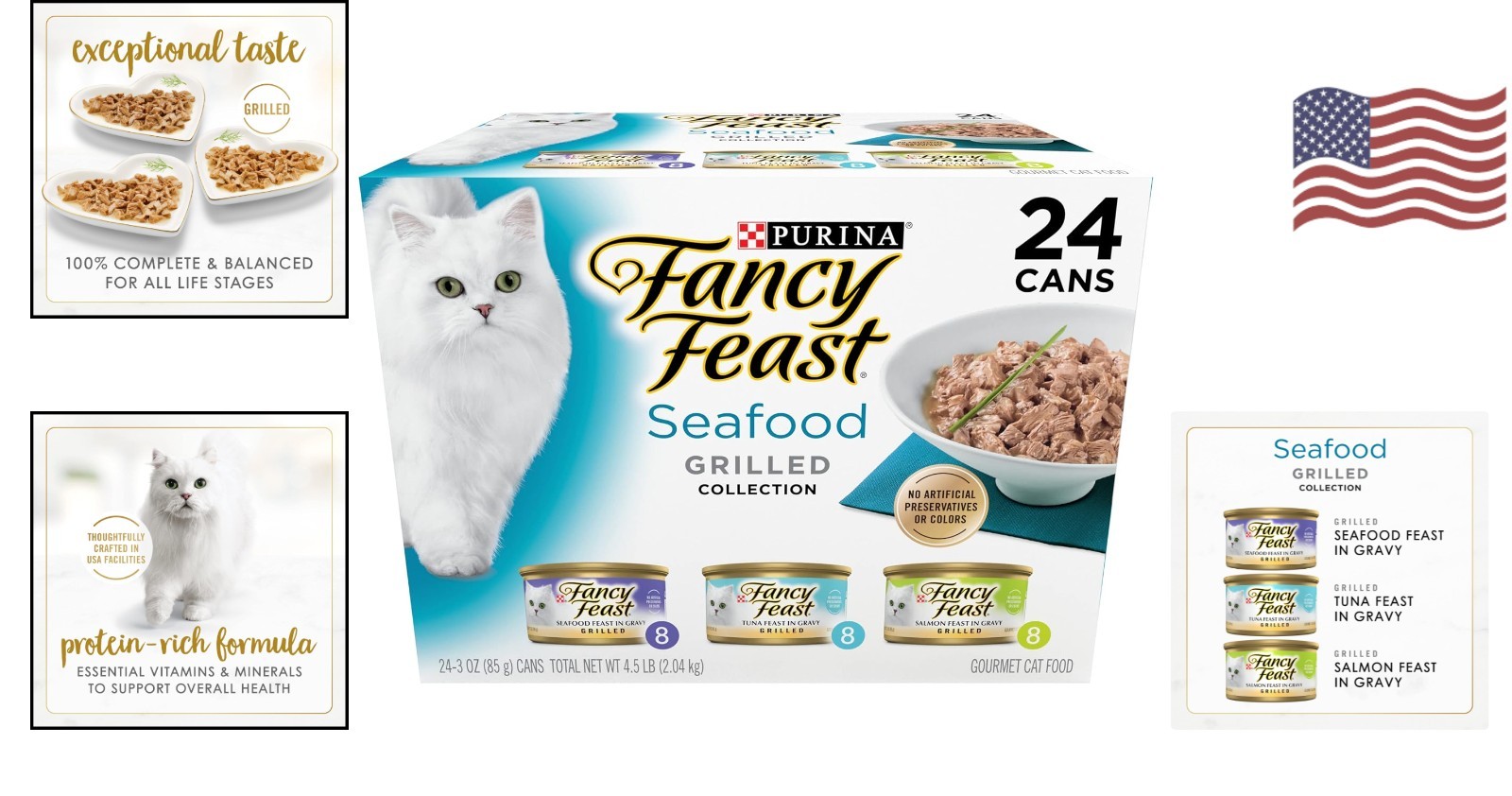 Gourmet Seafood Grilled Cat Food Variety Pack, 24x3oz Cans – Weight Management