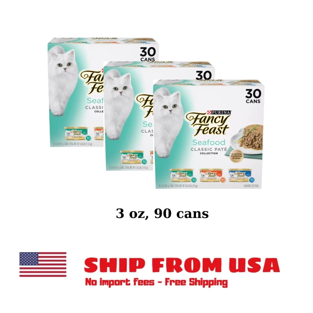 Purina Fancy Feast Seafood Classic Pate Collection Grain Free Wet Cat, (90) 3 oz