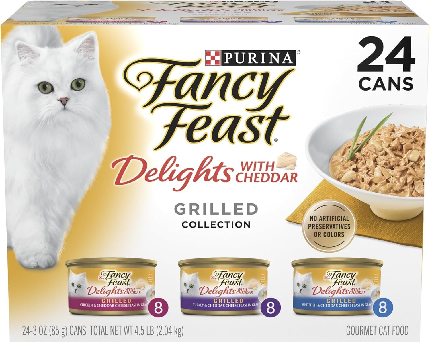 Luxury Cheddar Cat Food Feast: Grilled Variety Pack in Gravy – 24 x 3oz Cans