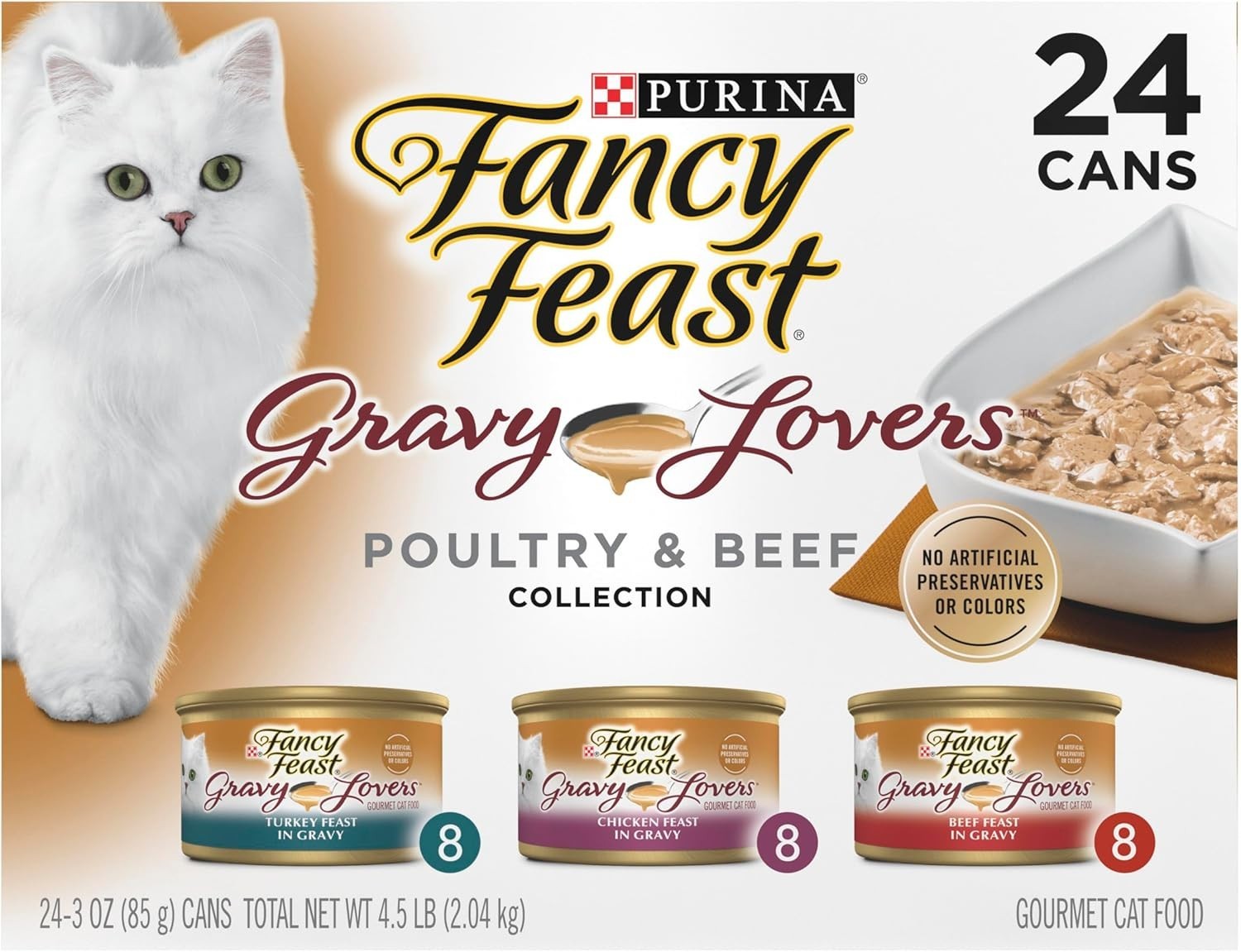 Purina Fancy Feast Gravy Lovers Poultry Beef Grilled Gourmet Wet Cat Food 24Pack