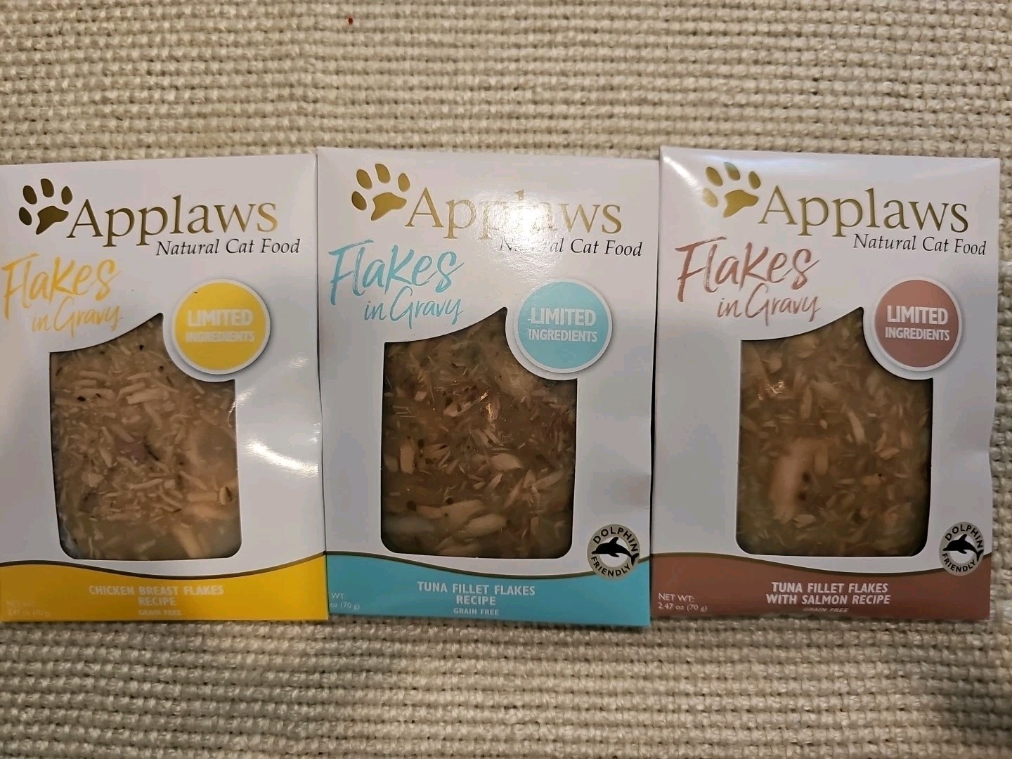 APPLAWS Wet Cat Food 12 POUCH 2.47 OZ Natural Protein Rich TUNA SALMON CHICKEN