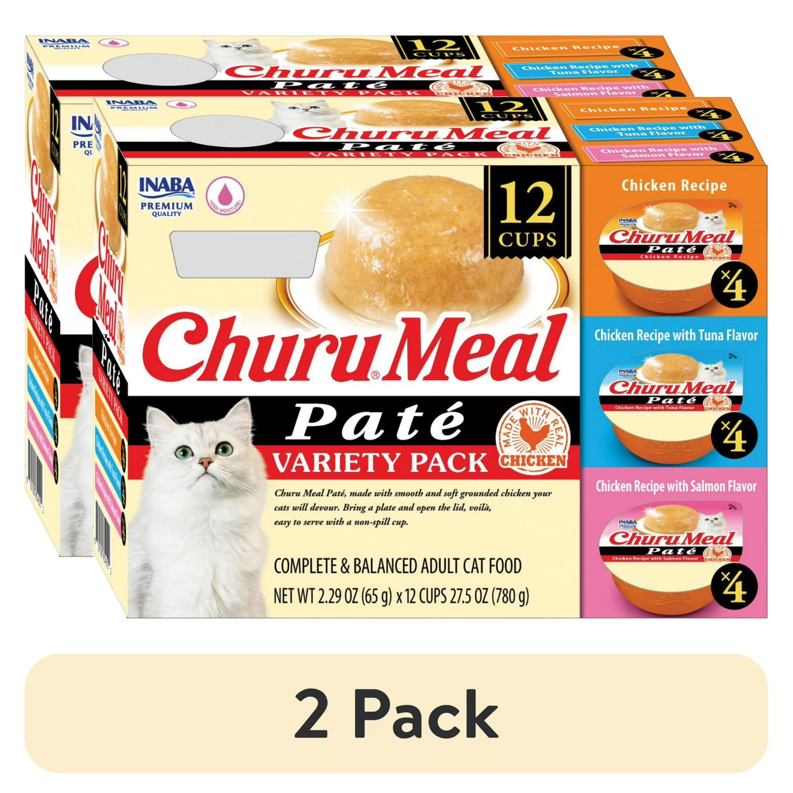 (2 pack) INABA Churu Meal Paté Adult Wet Cat Food, 2.29 oz cup, 12-count…