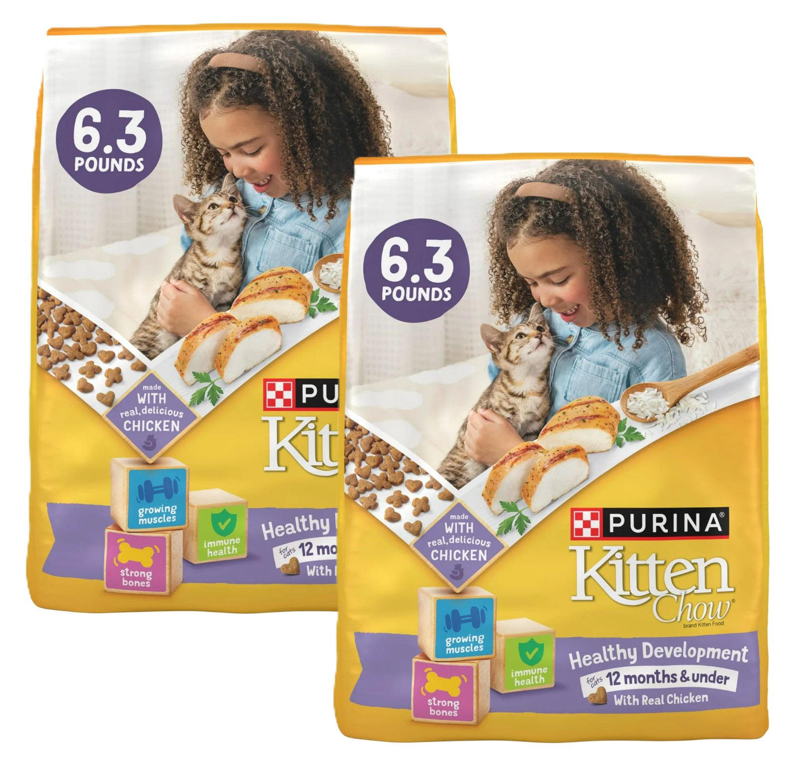 (2 Pack) Kitten Chow Chicken Dry Cat Food for Kittens, 6.3 Lb Bag