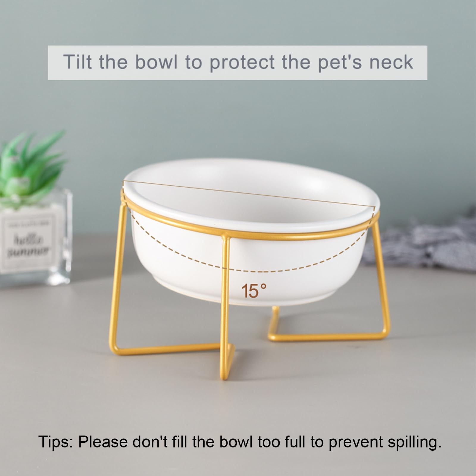 White Ceramic Tilted Elevated Cat Dog Bowl Raised Food Water Dish Small