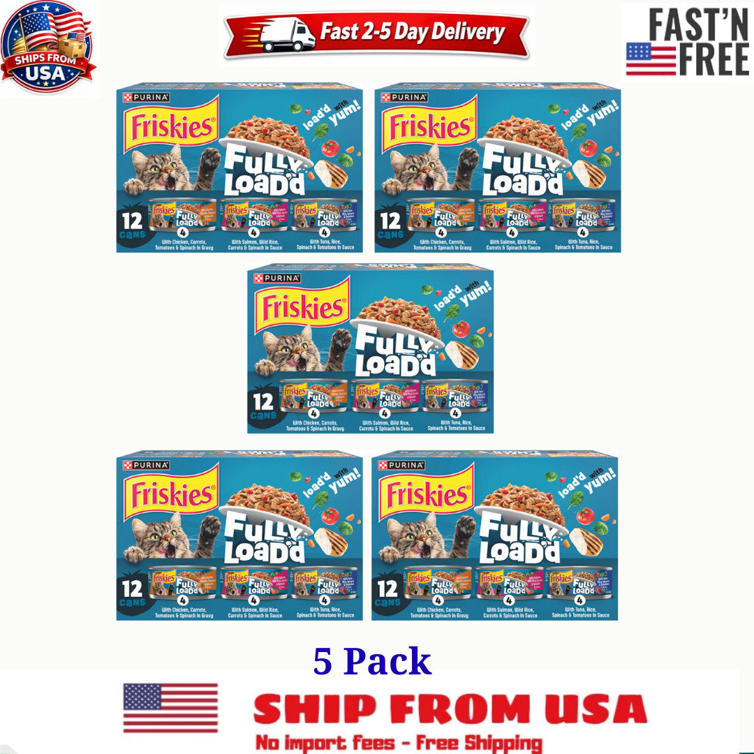 5 Pack Friskies Fully Load’d Adult Cat Wet Food – Variety Pack, 5.5 Oz 12 Cans