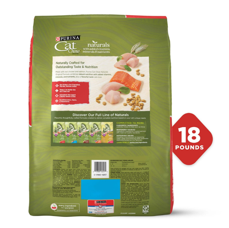 (2 pack) Purina Cat Chow Naturals, Dry Cat Food, Chicken & Salmon, 18 lb Bag