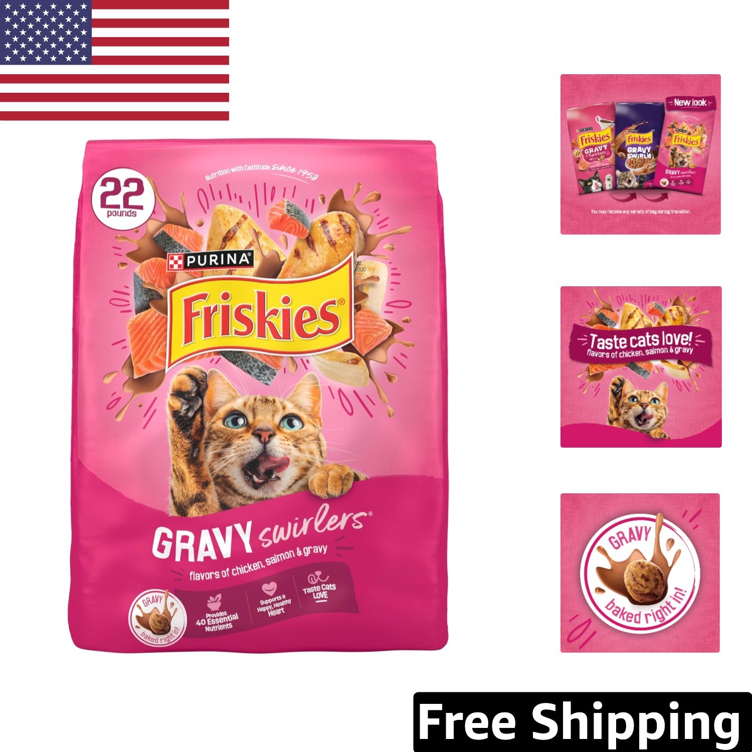 Purina Gravy Swirlers 22 lb – Chicken & Salmon Dry Cat Food for All Life Stages