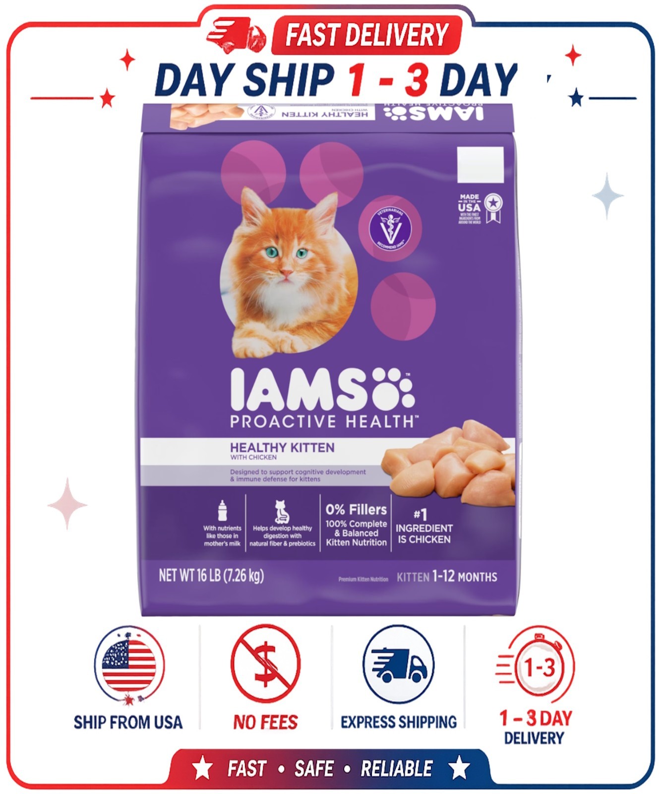 Iams Proactive Health Chicken Dry Cat Food For Kittens, 16 Lb Bag