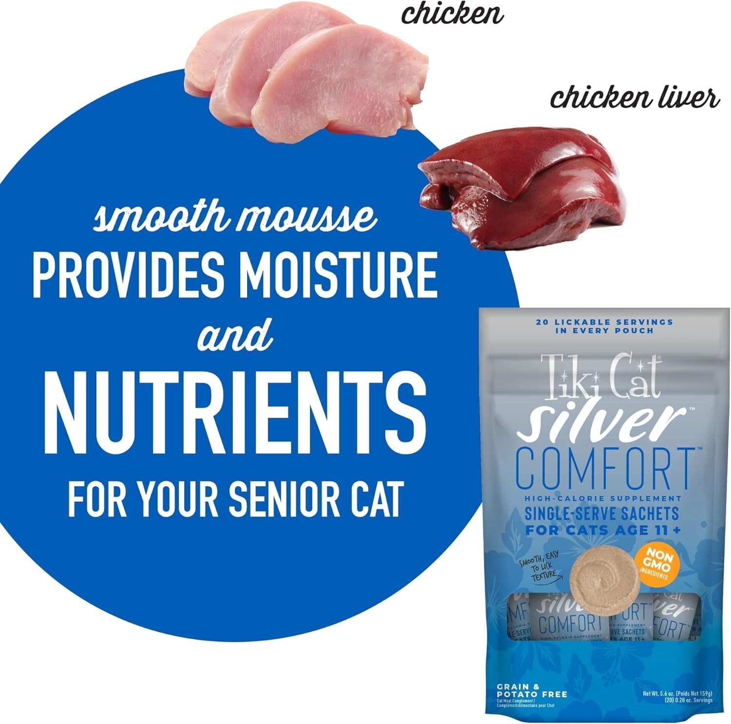 Tiki Cat Silver Senior Chicken Liver Pouch 5.6oz Weight Loss Appetite Stimulant