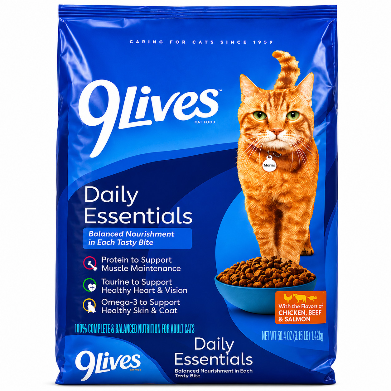 9Lives Daily Essentials Dry Cat Food Chicken Beef Salmon Adult Cat Food 3.15lb