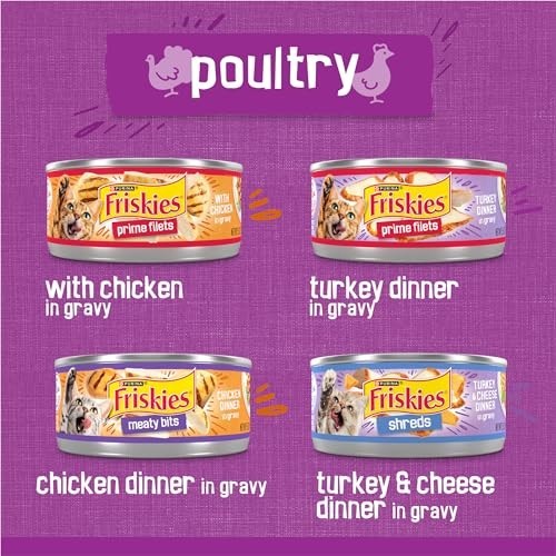 Variety Pack Wet Cat Food – Poultry Shreds, Meaty Bits & Prime Filets – 32 Cans