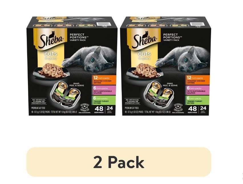 ( 2Pack )Sheba Perfect Portions Variety Pack Cuts in Gravy Cat Food, 2.6 oz Twin