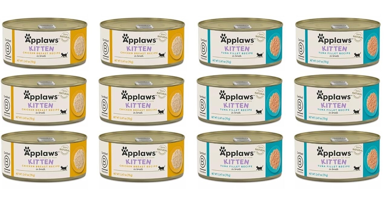 Applaws Wet Kitten Food in Broth in 2 Flavors (12 Cans Total, 2.47 Ounces Each)