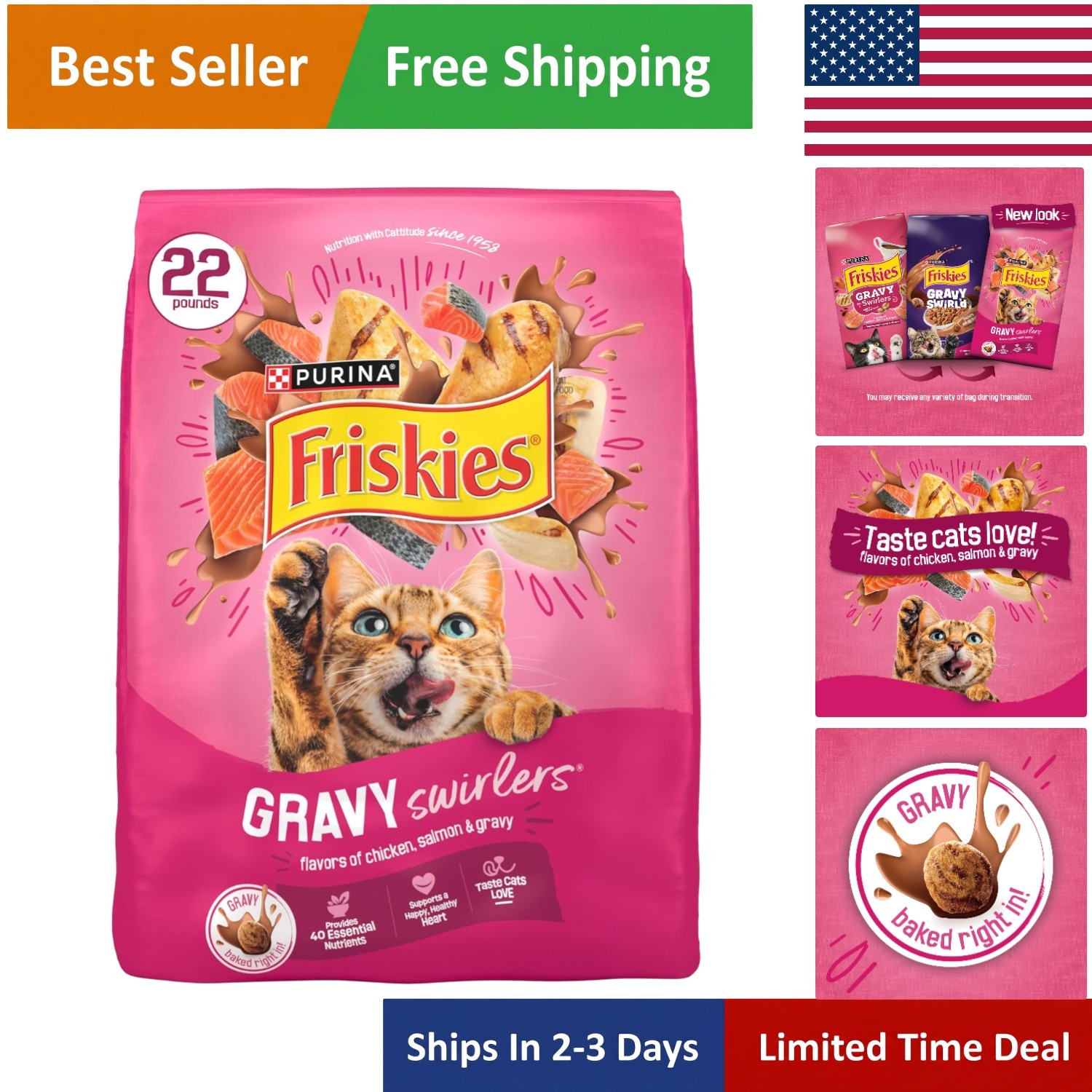 22 lb. Bag of Purina Gravy Swirlers Dry Cat Food – All Life Stages Nutrition