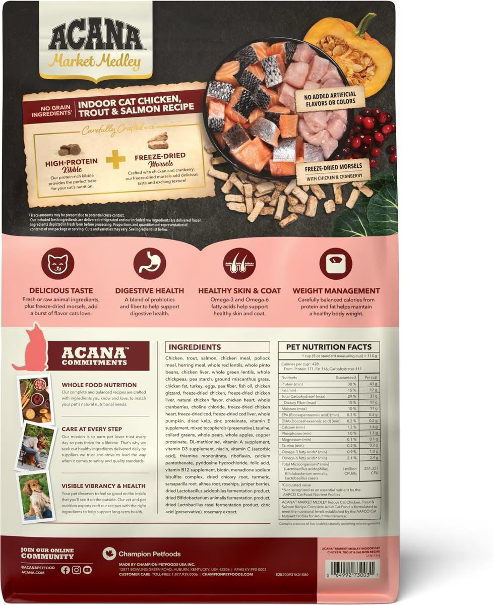 ACANA Market Medley Indoor Cat Adult Food, Chicken, Trout & Salmon Recipe 3.5#