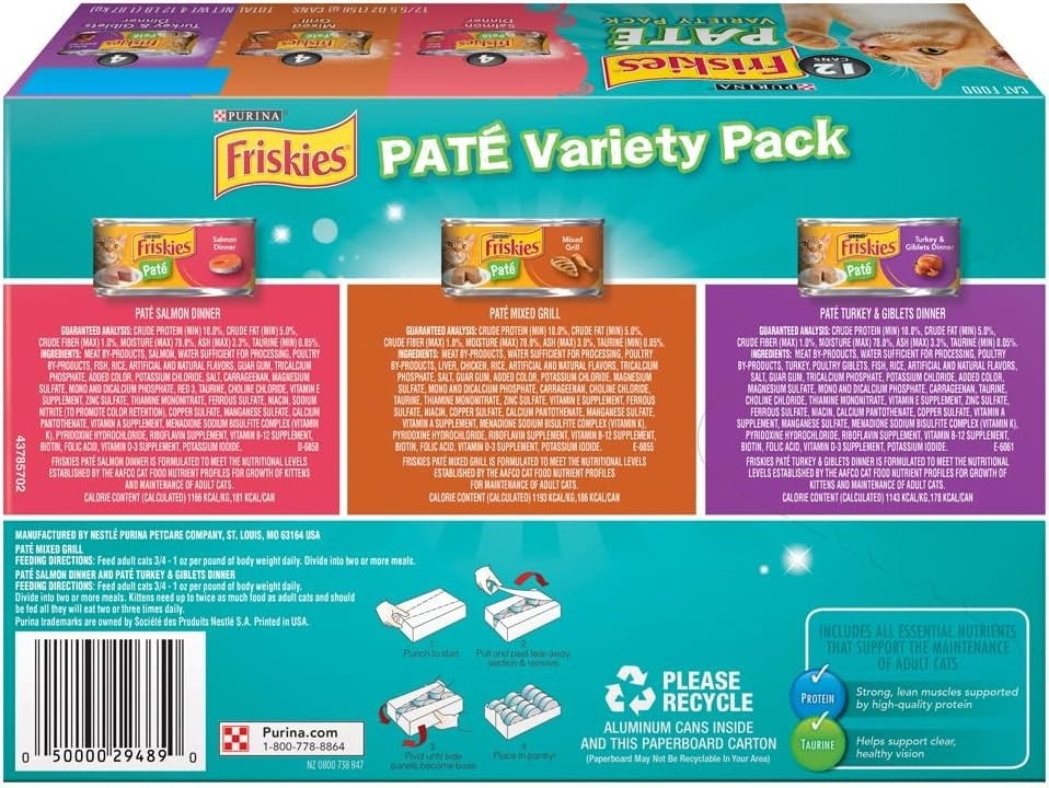 Purina Wet Cat Food Pate Variety Pack Salmon Dinner, Turkey and Giblets Dinne…