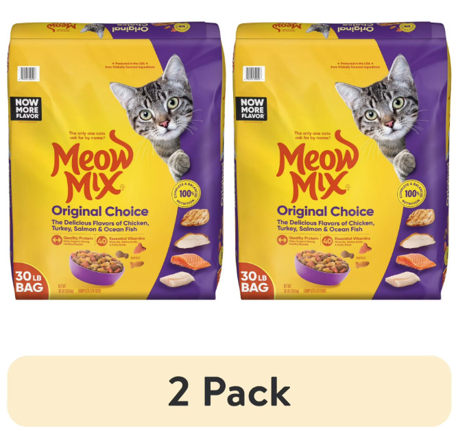 (2 pack) Meow Mix Original Choice Dry Cat Food, 30 lb. Bag