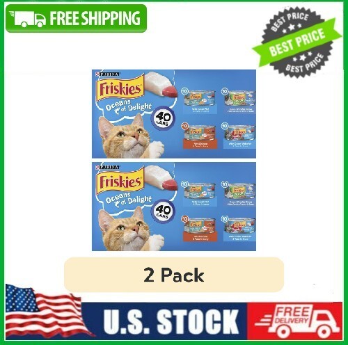 (2 Pack) Purina Friskies Wet Cat Food,Oceans of Delight Flaked Fillets and Prime