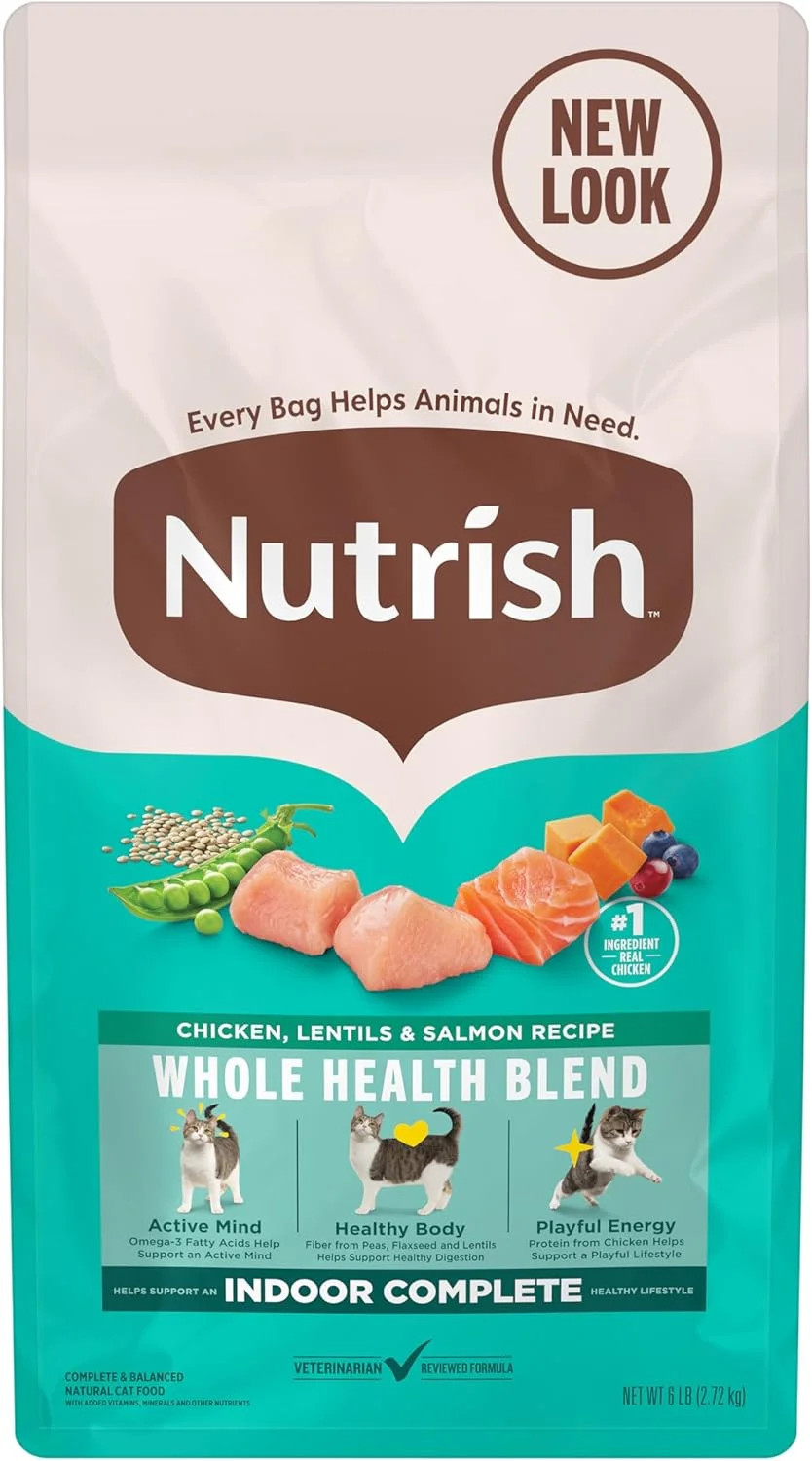 Nutrish Indoor Complete Chicken, Lentils & Salmon Recipe Dry Cat Food, 6 lb. Bag