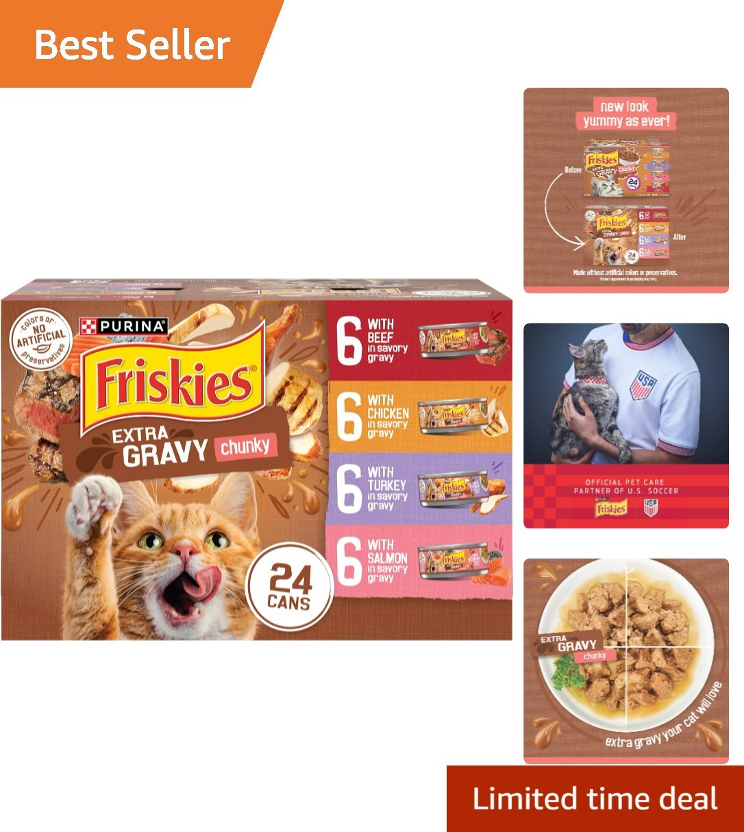 Purina Extra Gravy Wet Cat Food Chunky 24ct Variety Pack With Chicken, Turkey…