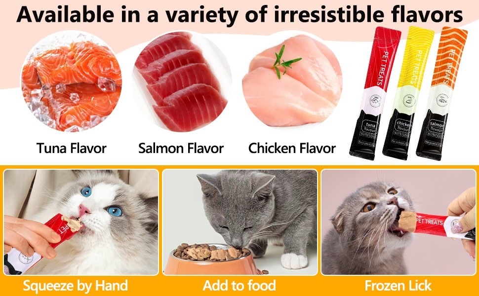 Lickable Cat Treats Squeeze-Up, 6 Tubes (0.53oz Each), Tuna, Salmon & Chicken