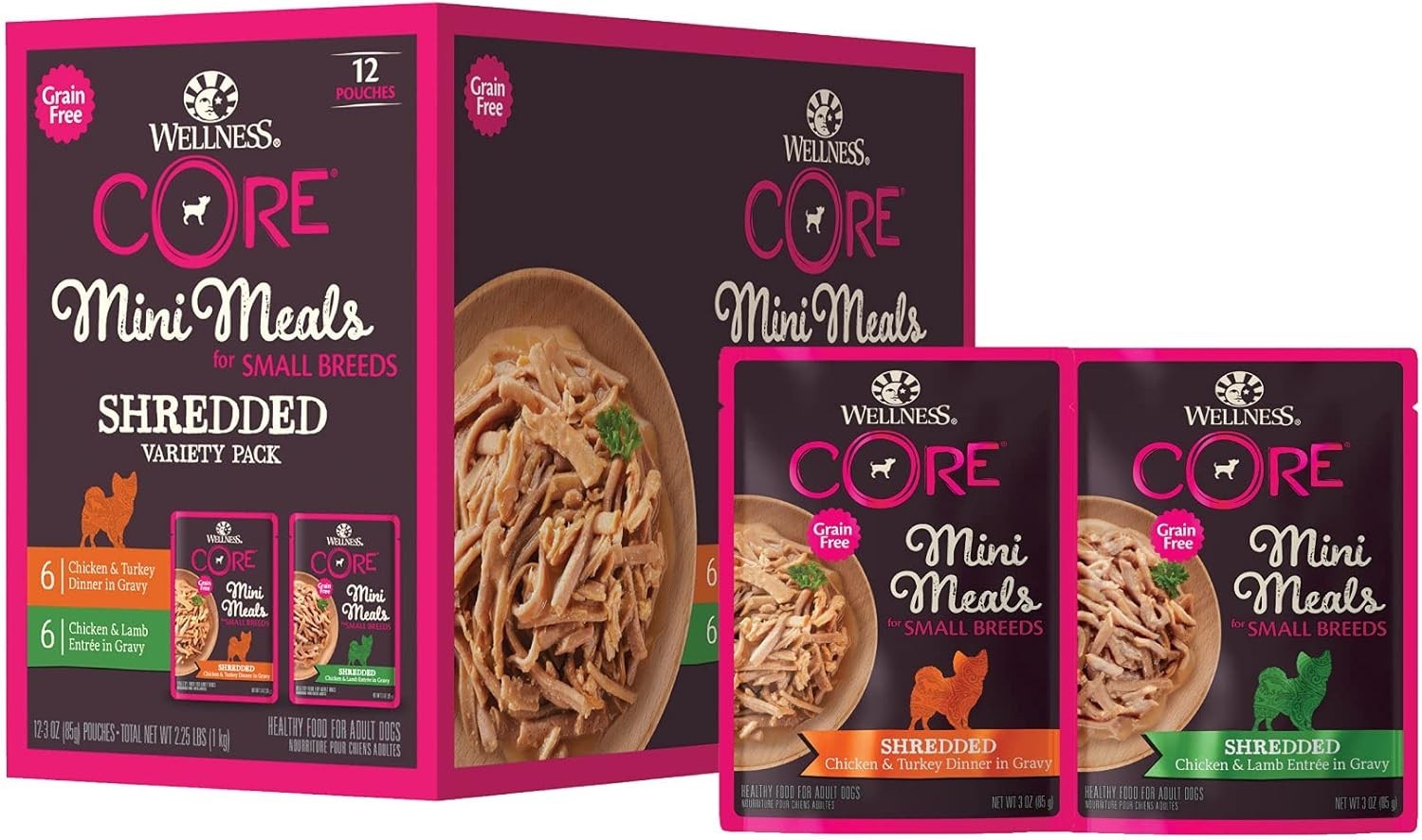 Natural Grain Free Mini Meals Shredded Variety Pack, 3-Ounce (Pack of 12