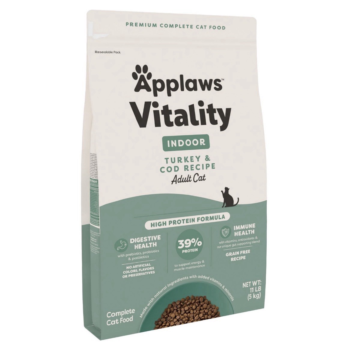 Applaws VITALITY Dry Cat Food Indoor Adult Grain Free Turkey & Cod, 11 lb