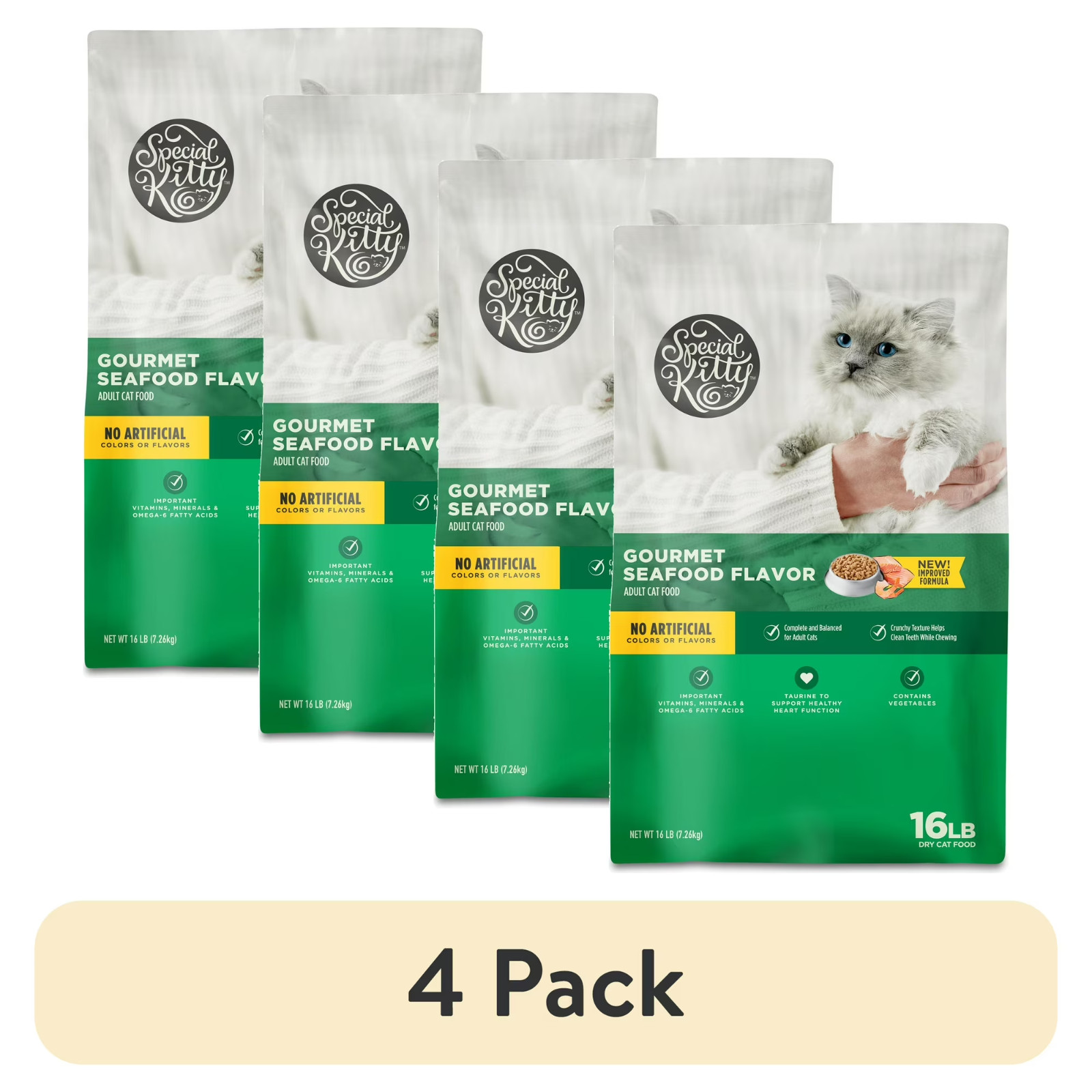 NEW 4 pack Special Kitty Gourmet Formula Seafood Blend Flavor Dry Cat Food 16 lb
