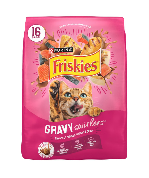 (3 PACK) Purina Friskies Gravy Swirl’d Chicken & Salmon Dry Cat Food, 16 lb