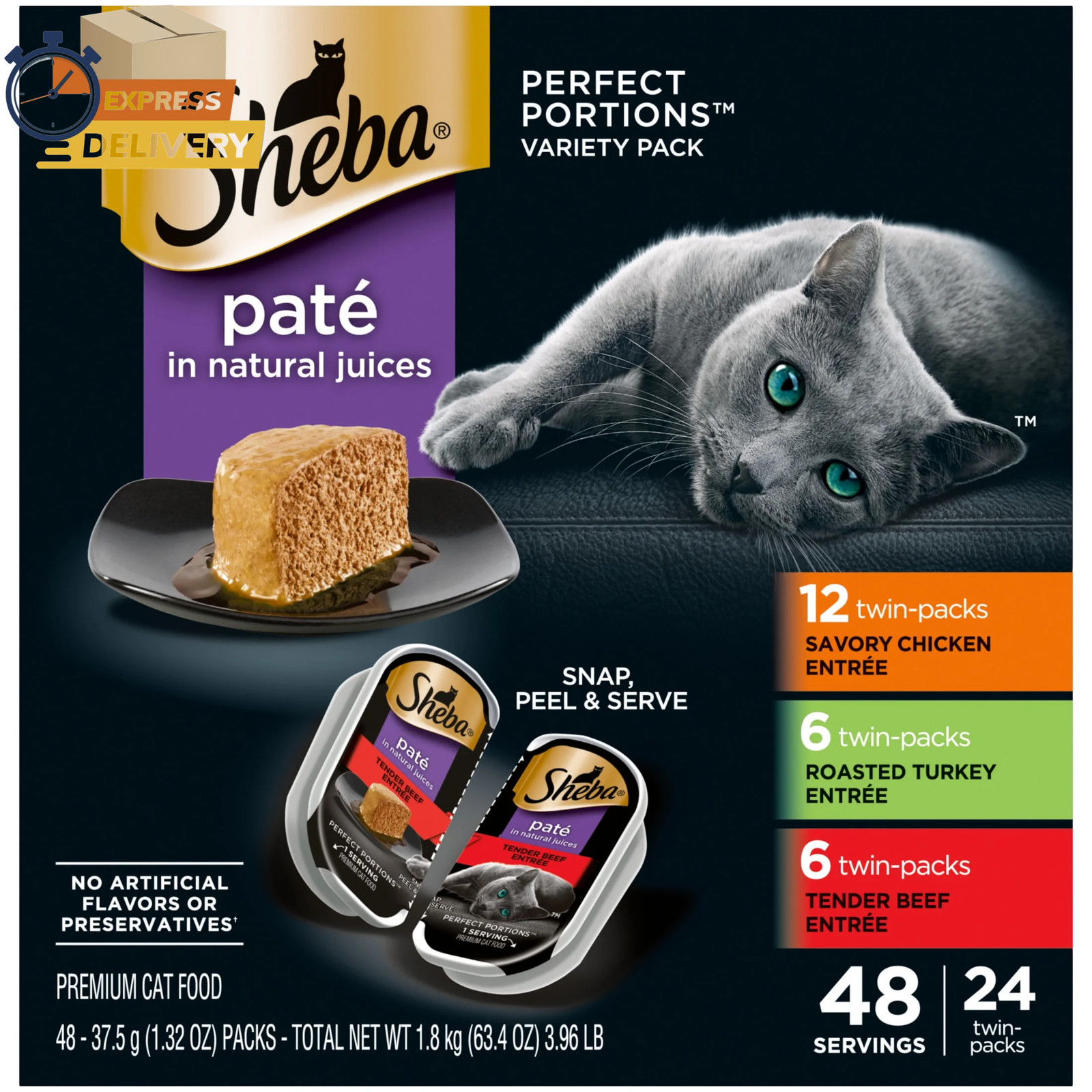 Perfect Portions Variety Pack Wet Cat Food Pate, 2.6Oz Twin-Pack Trays (24Count)