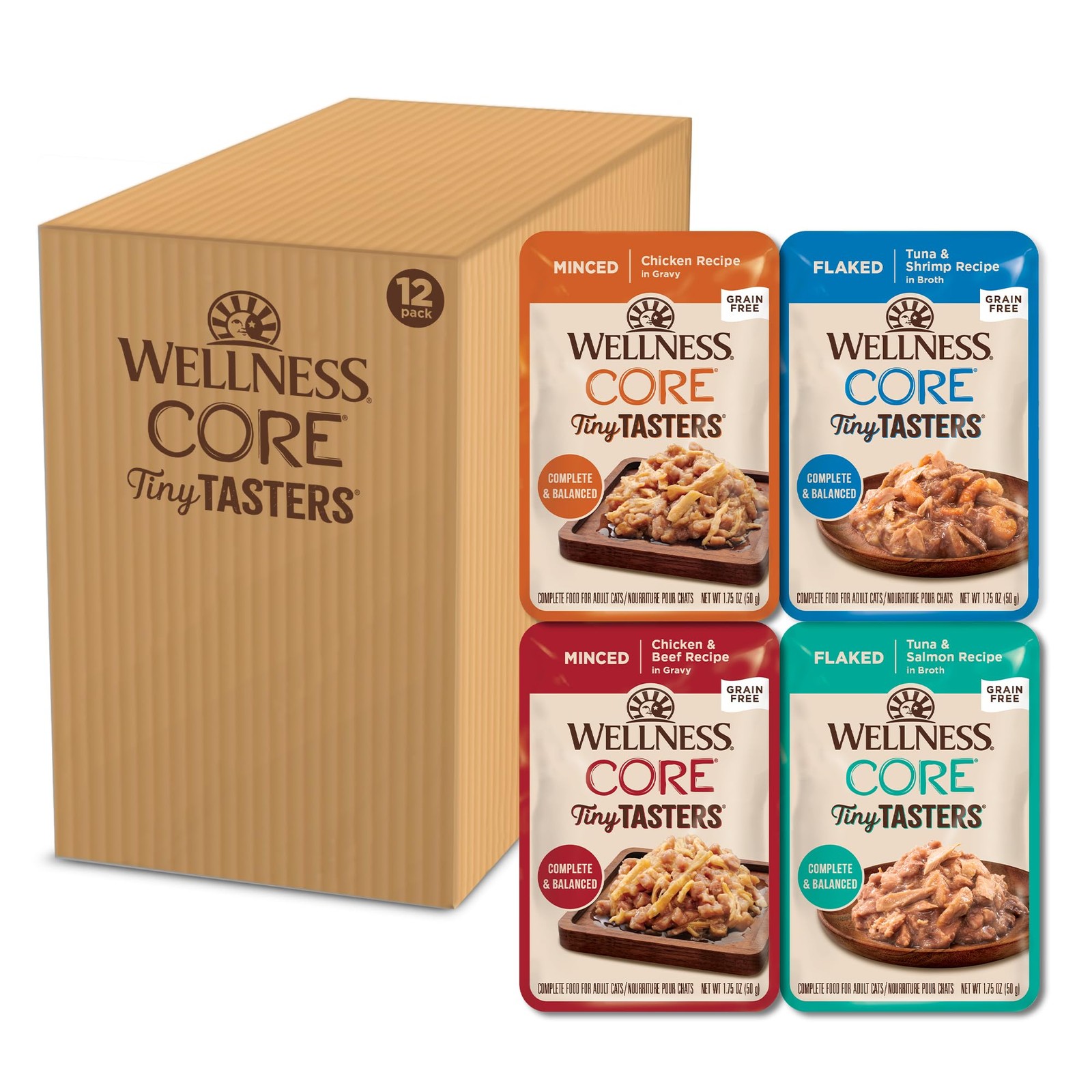 12 PCS CORE Tiny Tasters Wet Cat Food Seafood Poultry 1.75oz Pouches Supply