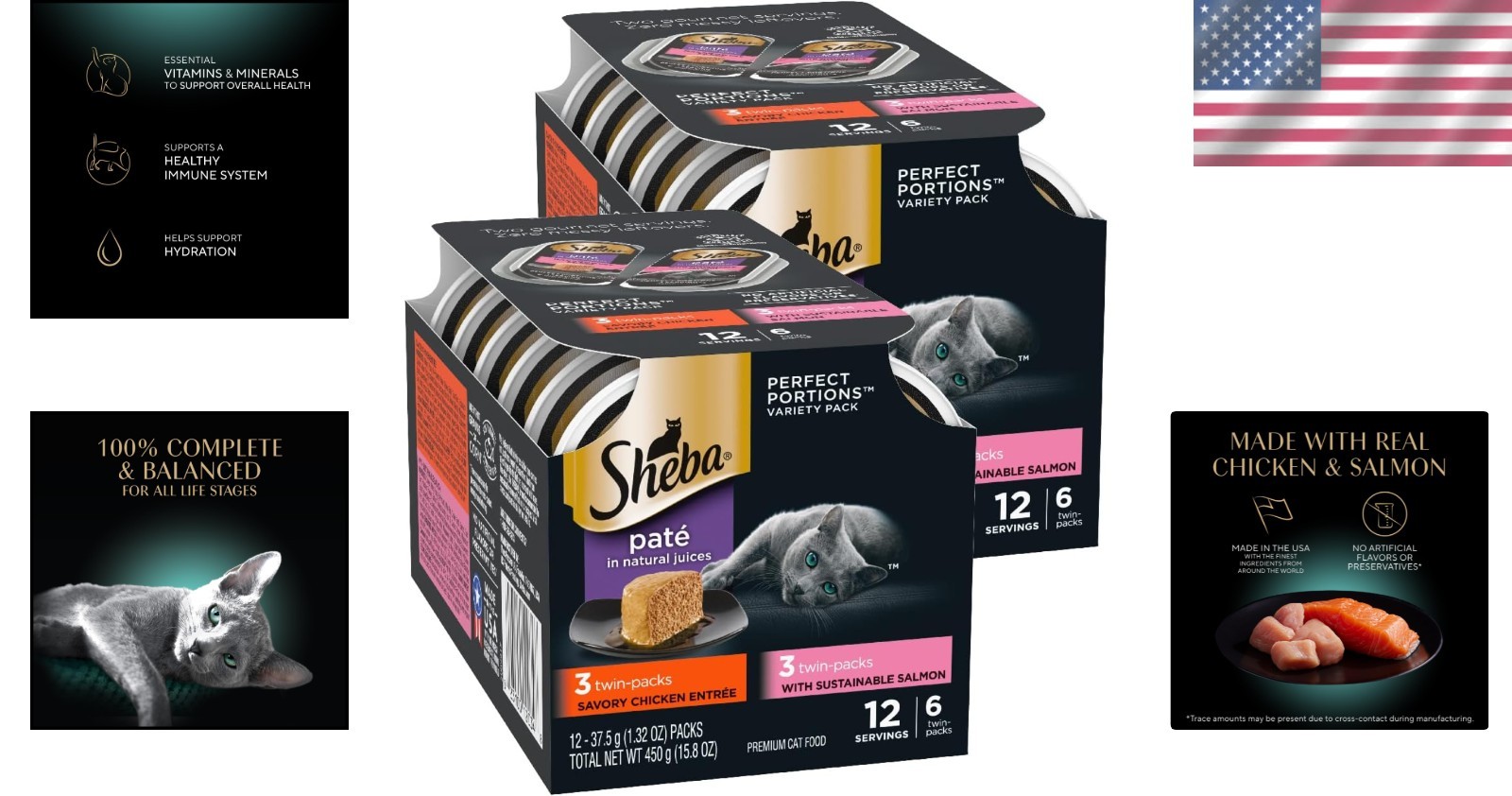 Perfect Portions Wet Cat Food Pate – 6 Count Chicken & Sustainable Salmon