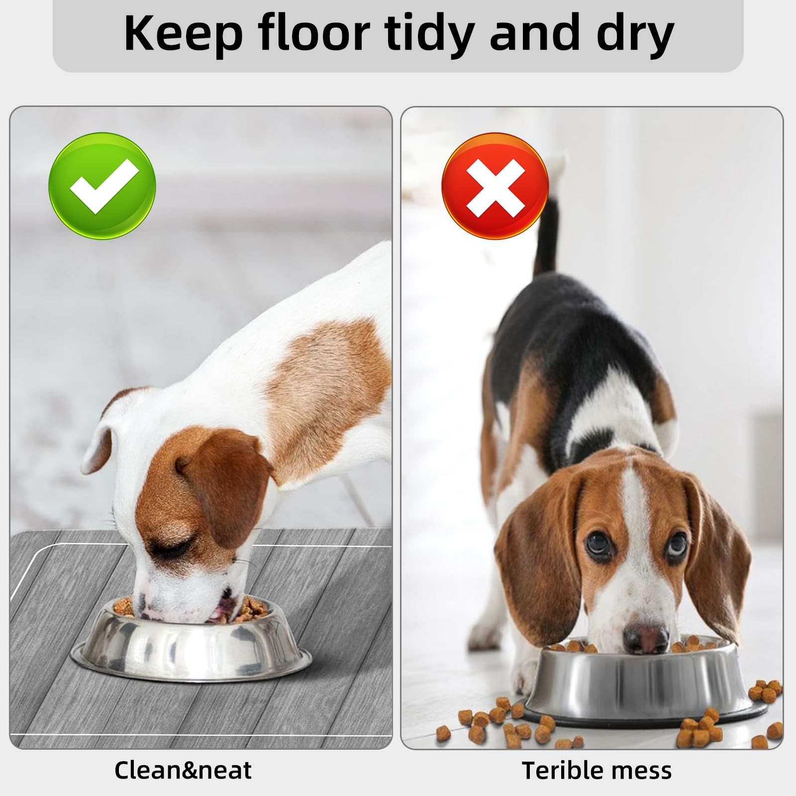 Food and Water Bowl Mat for Dog Cat, 20 x 12 inches 19.7″L x 11.8″W, Grey