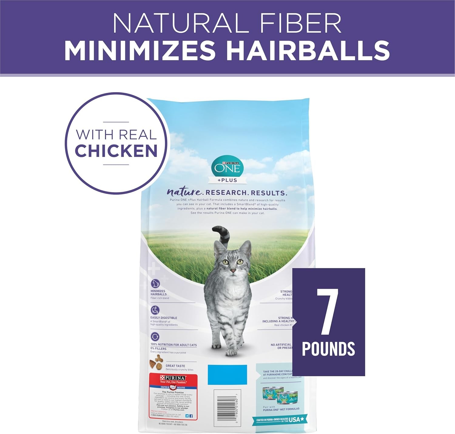 Purina ONE Natural Cat Food for Hairball Control, 7 Pound (Pack of 1), Other