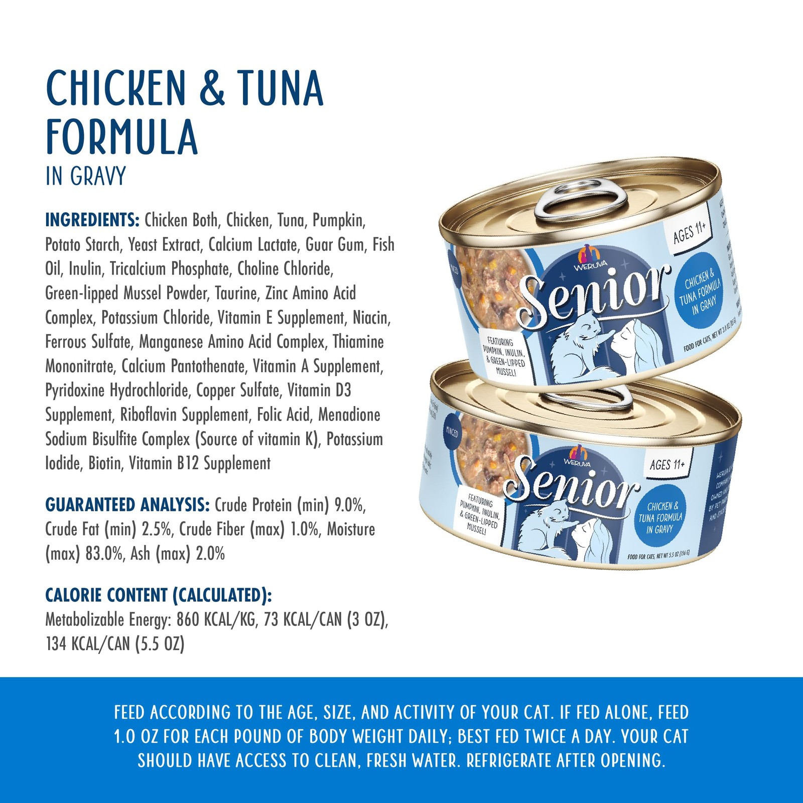 Weruva Senior Cat Food, Chicken & Tuna in Gravy, 3oz Can – Pack of 12