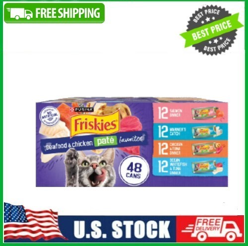 Friskies Pate, Soft Seafood and Chicken Variety, Wet Cat Food, 5.5 oz Can, 48 Ct