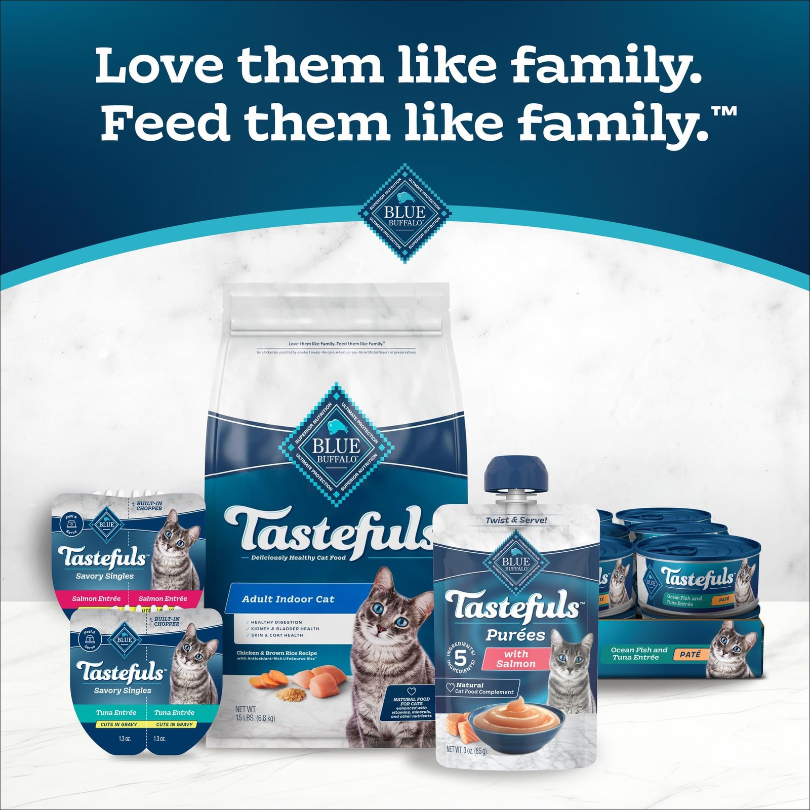 BLUE Tastefuls Cat Food Purees Chicken Tuna Variety Pack 12 Pouches 3oz
