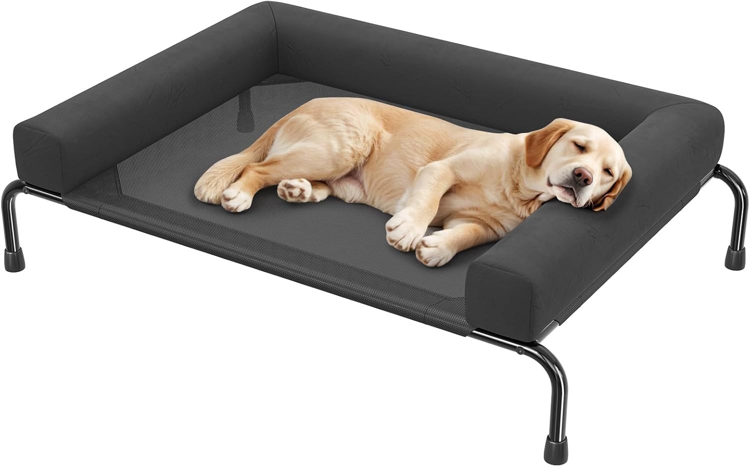 Simple Trending Elevated Dog Bed for Large Dogs, Cooling Raised Dog Cot with Bol