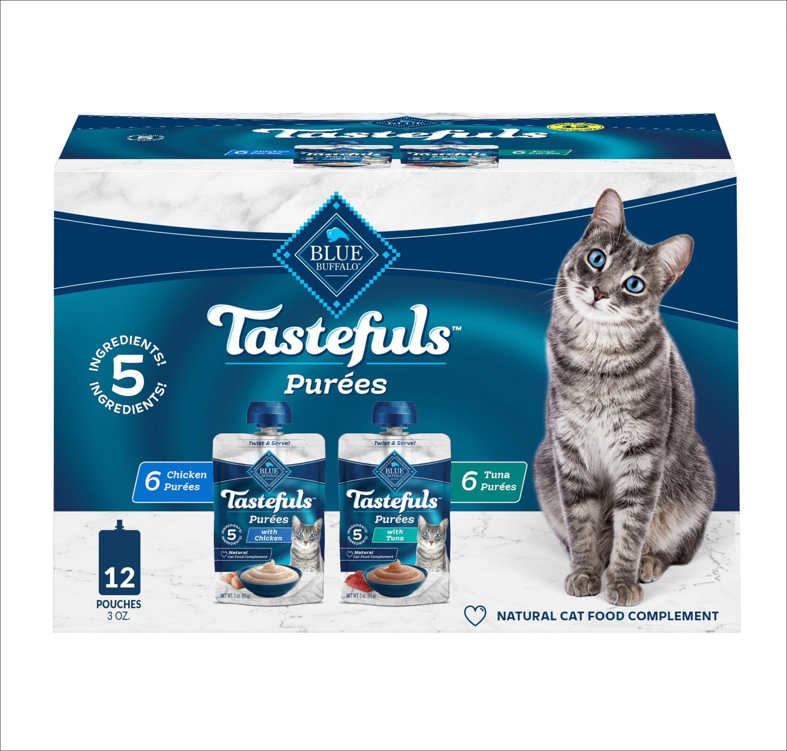 BLUE Tastefuls Cat Food Purees Chicken Tuna Variety Pack 12 Pouches 3oz
