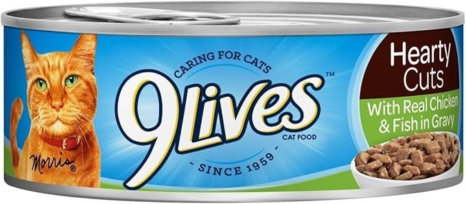 9Lives Hearty Cuts With Real Chicken & Fish In Gravy Wet Cat Food, 5Oz cans 6 Ct