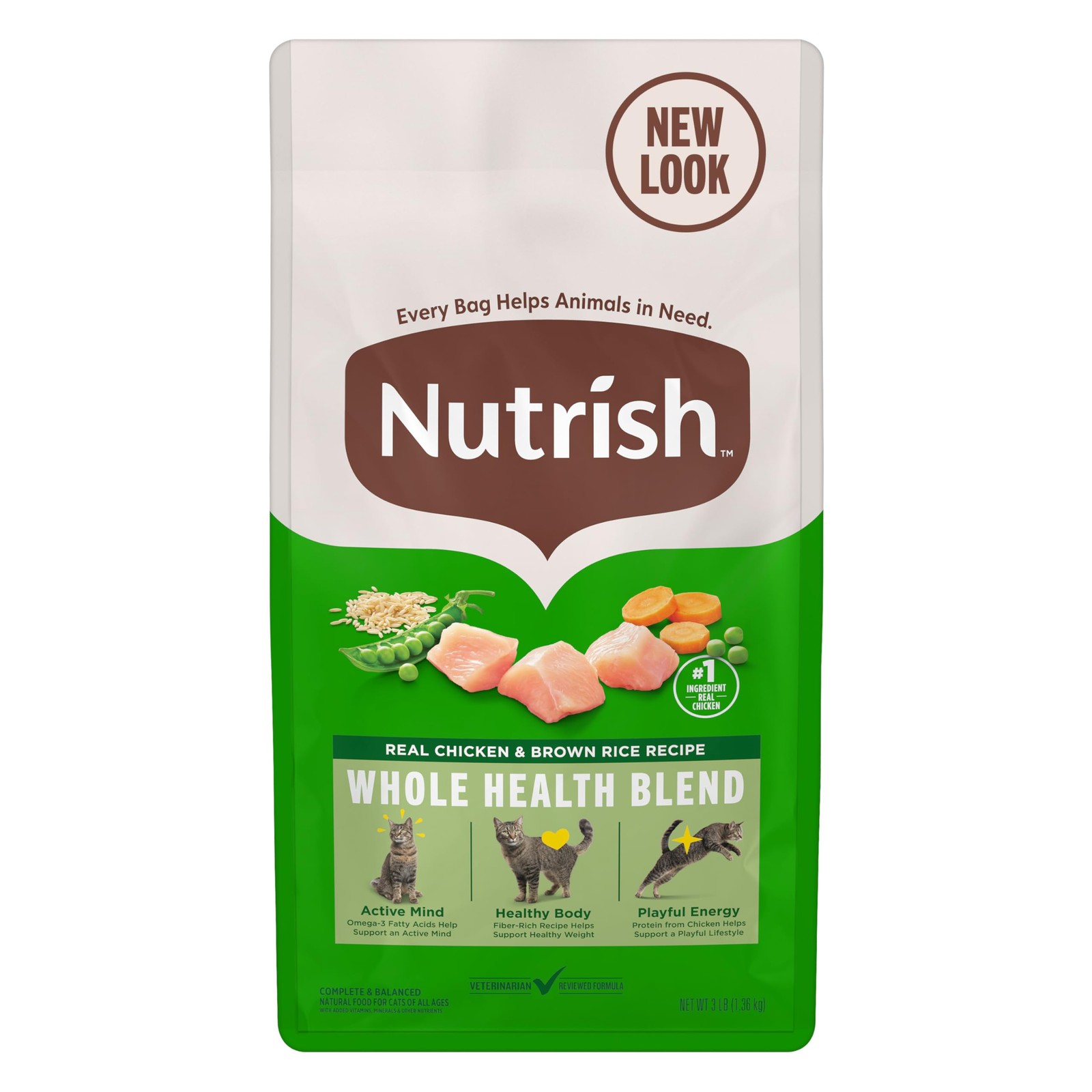 Nutrish Dry Cat Food, Real Chicken & 3lb Bag, & Brown Rice Recipe