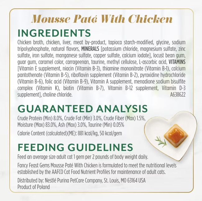 48P Purina Fancy Feast Gems Turkey & Chicken Flavor Mousse Pate Wet Cat Food 2oz