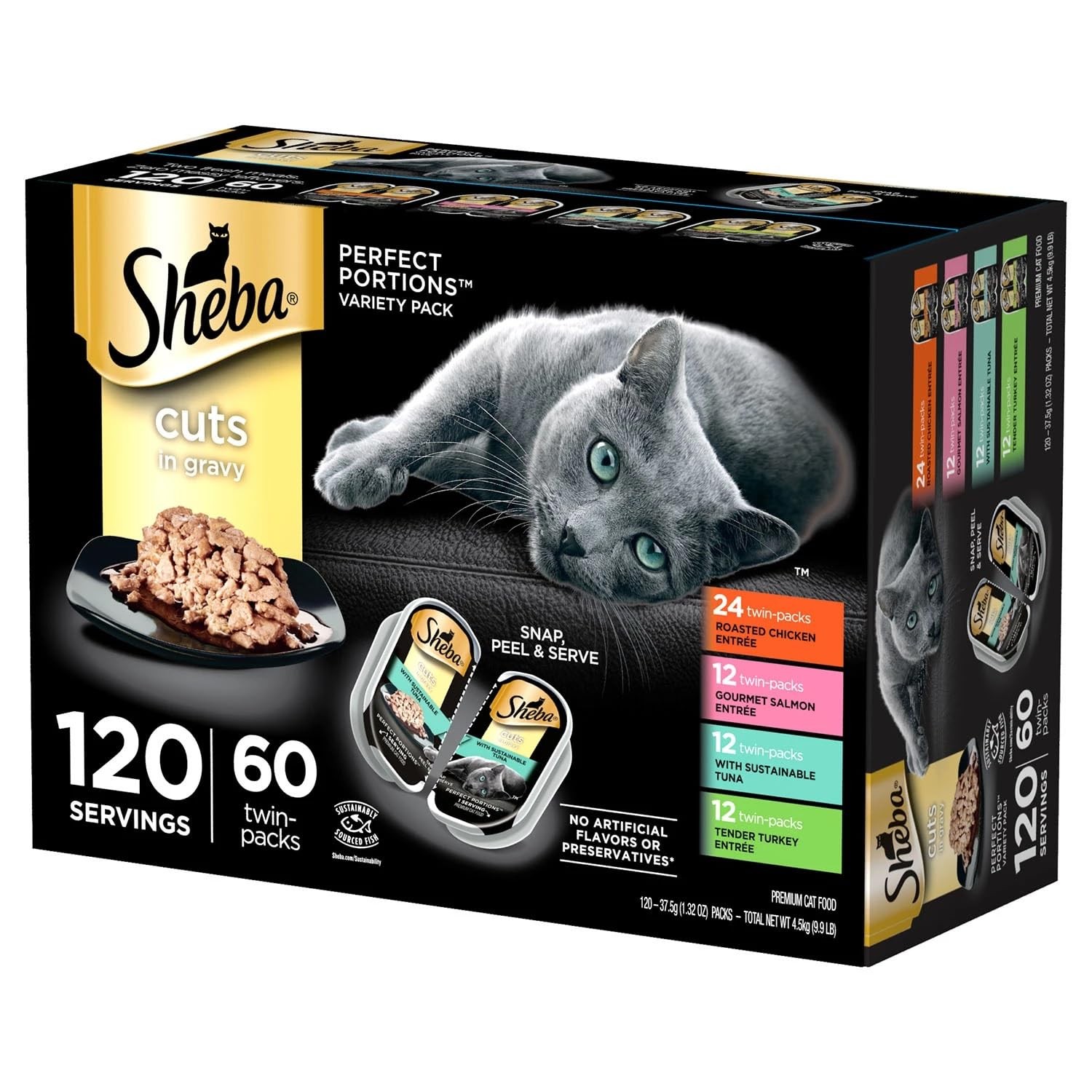 Sheba Perfect Portions Wet Cat Food Trays, Variety Pack, 2.6 Ounce (60 Count)