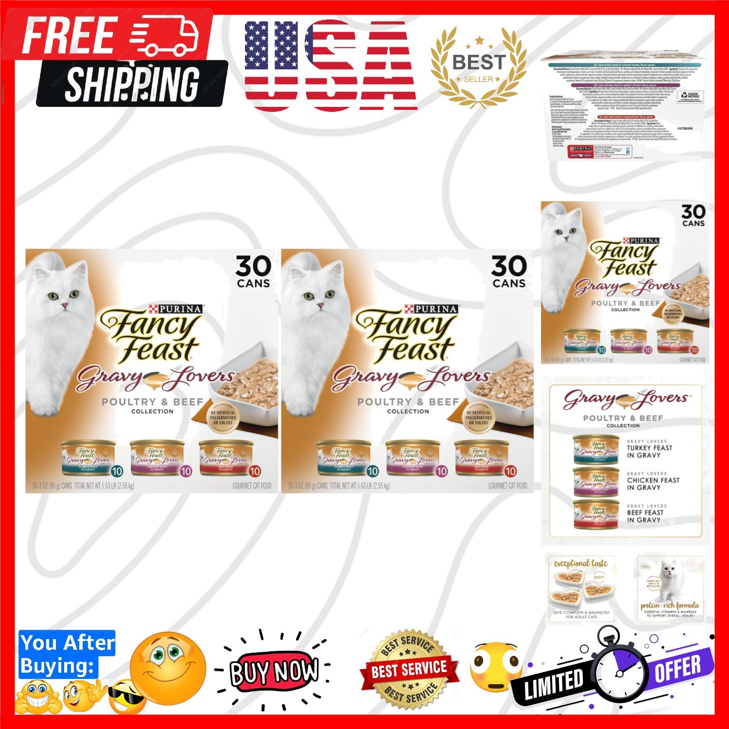 Purina Gravy Lovers Poultry and Beef Grilled Gourmet Wet Cat Food Variety Pac…