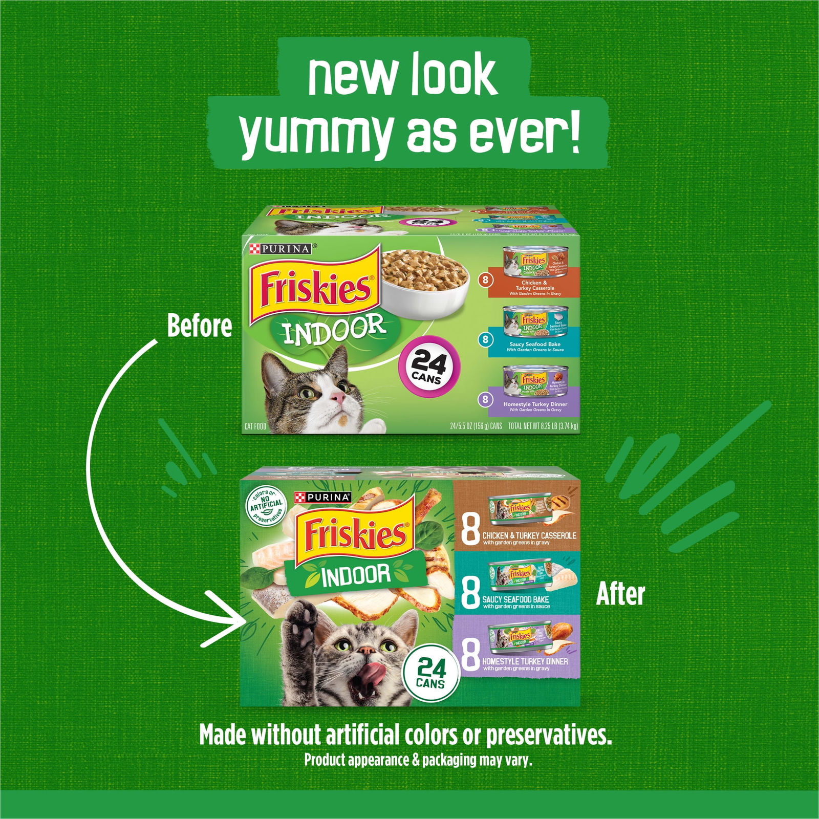 Purina Friskies Indoor Wet Cat Food Three Recipes Variety Pack 5.5 oz Cans 24