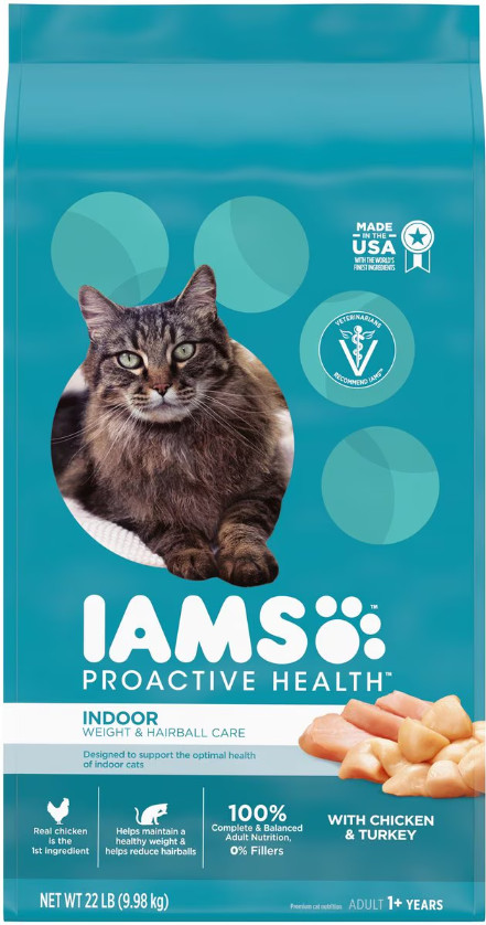 Iams ProActive Health Indoor Weight & Hairball Care Adult Dry Cat Food,22lb