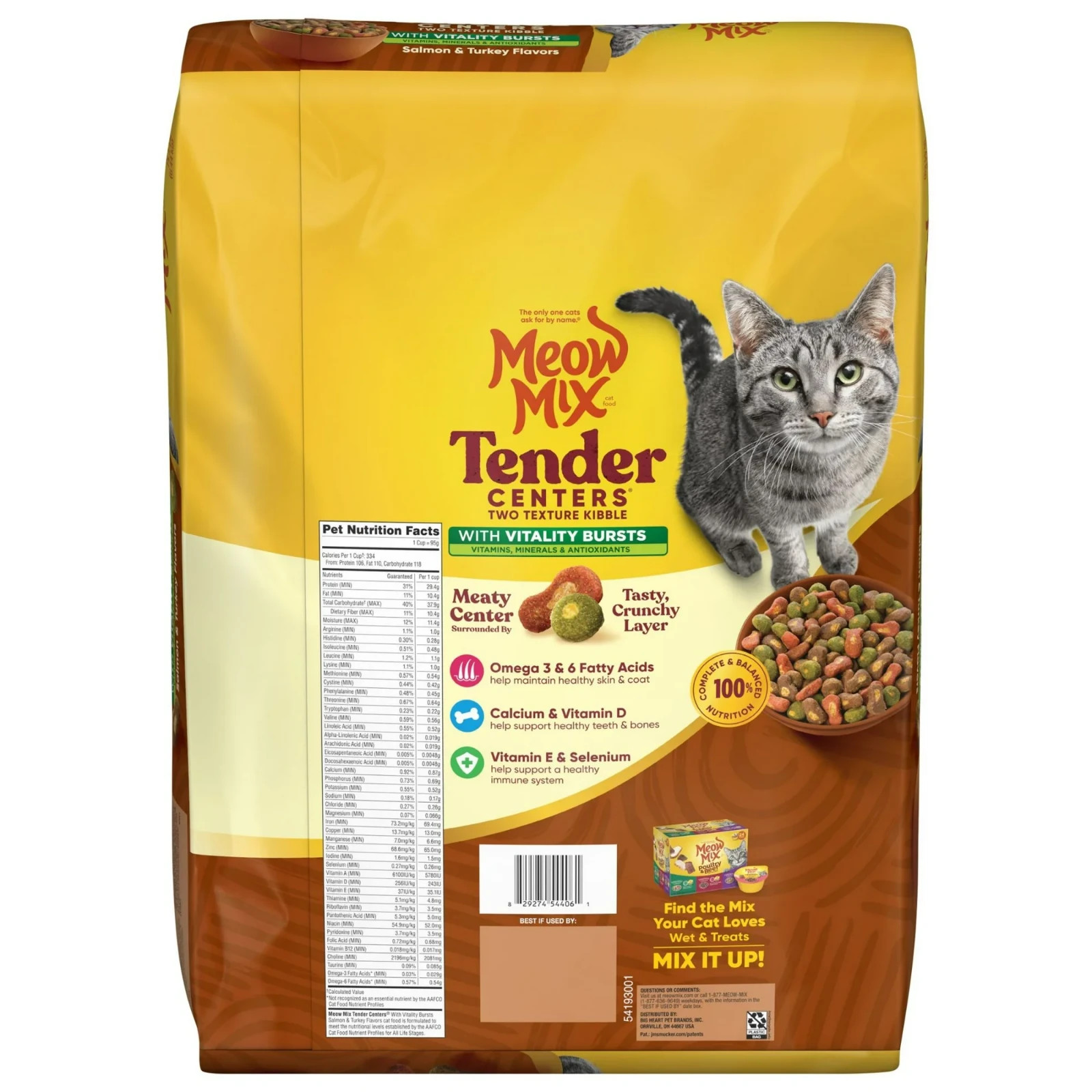 2 Packs Meow Mix Tender Centers Vitality Bursts, Dry Cat Food, 14.2 lb. Bag
